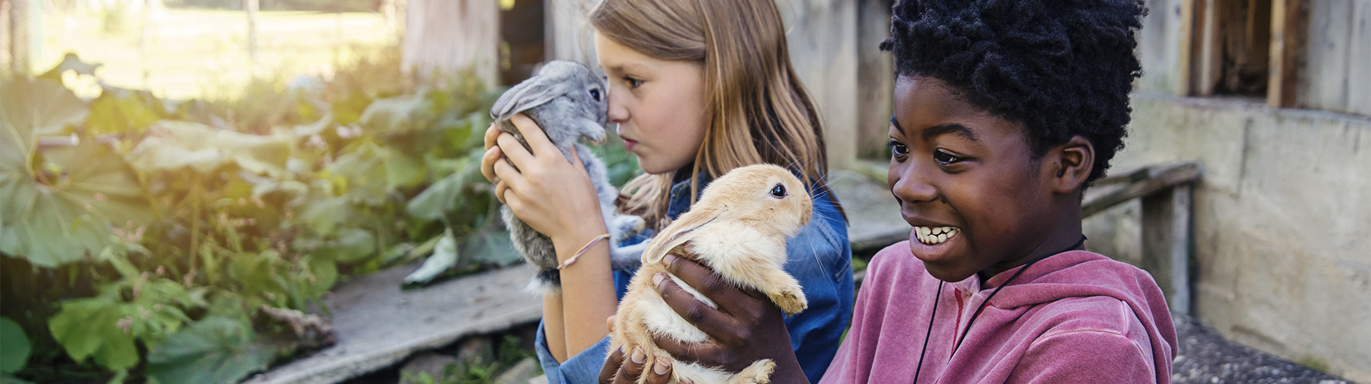 Purina kids holding rabbits pets hero