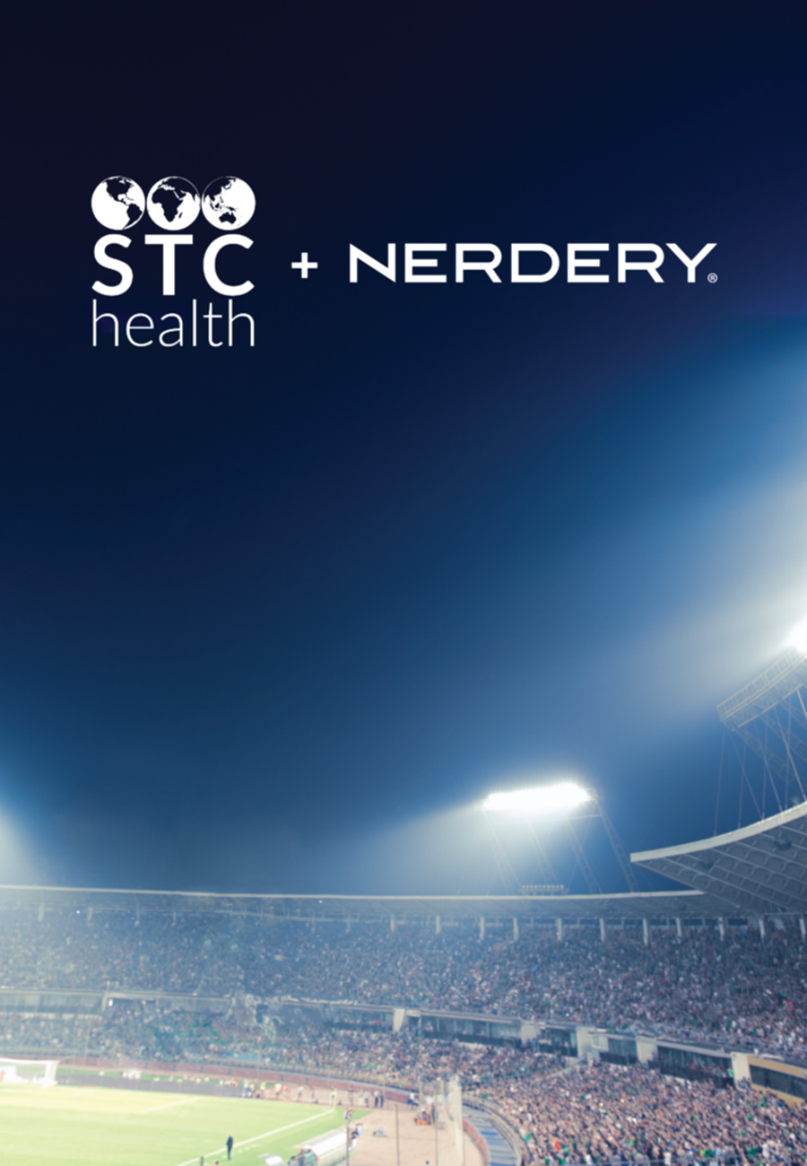 Image of a soccer stadium with STC and Nerdery logos overlaid