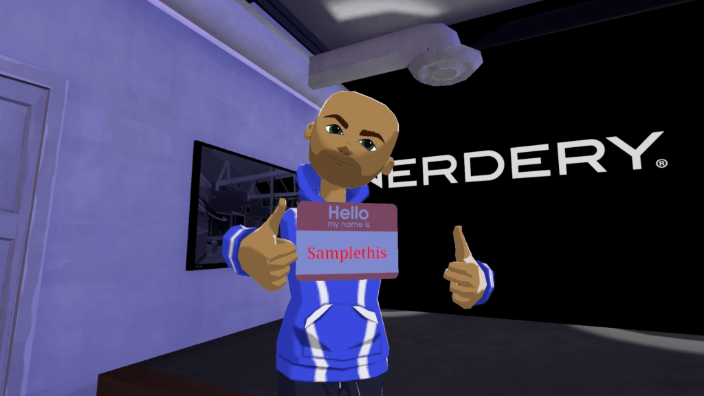 Image of a nerd avatar in the metaverse giving thumbs up