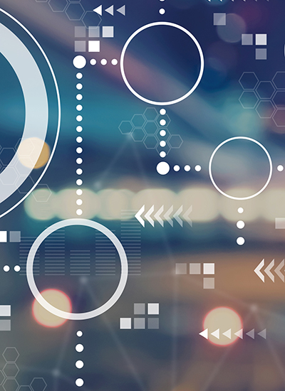 Connected circles chart with blurred city abstract lights background